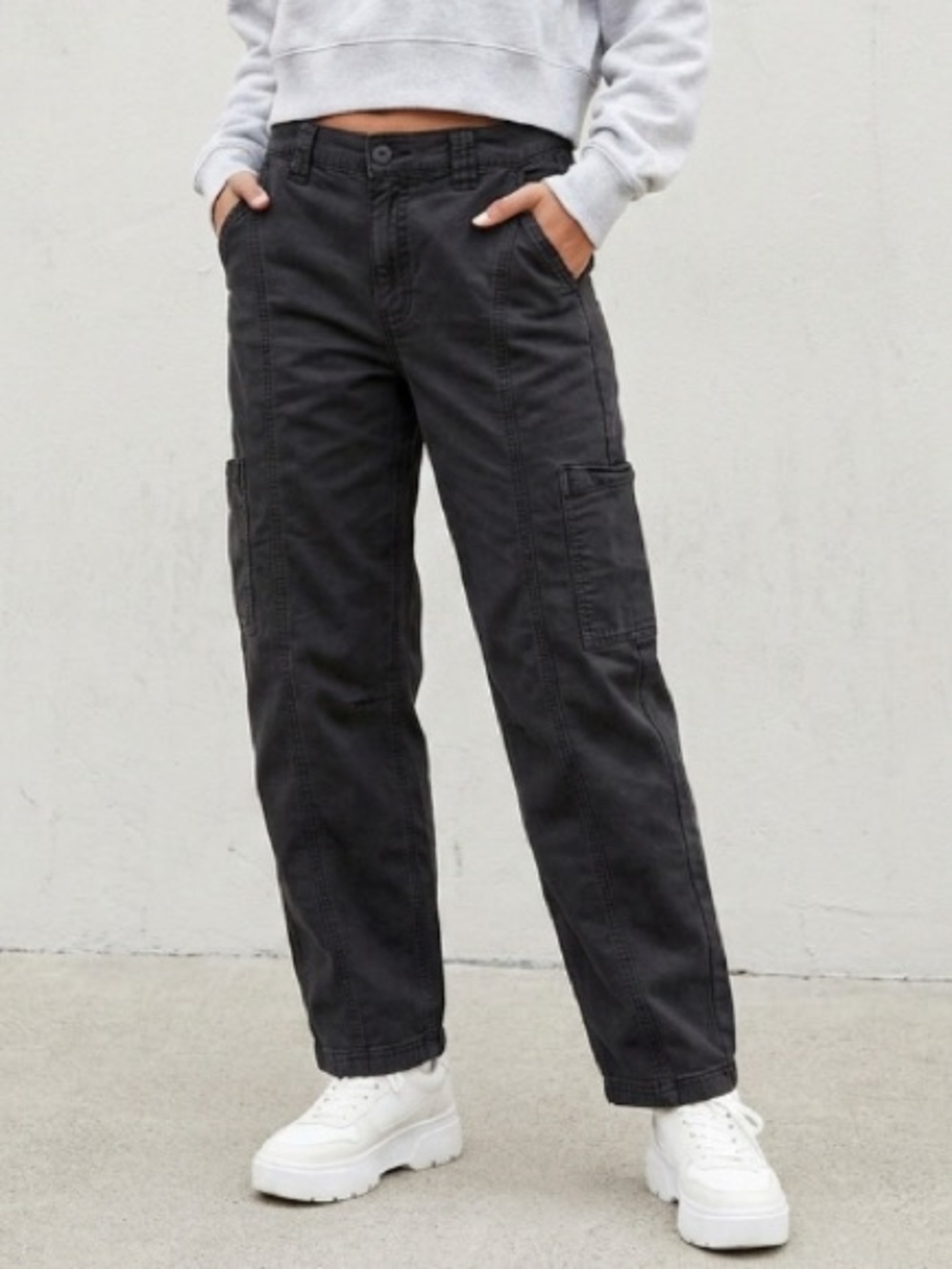 American Eagle Mid-Rise Cargo Straight Pant Stretch Twill Charcoal Grey 2